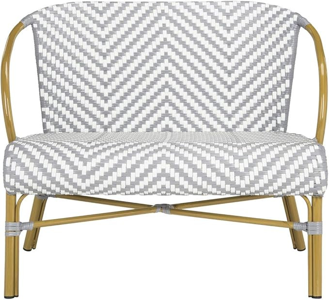 Safavieh PAT4016B Outdoor Collection Dandra Grey and White Herringbone Rattan Settee | Amazon (US)