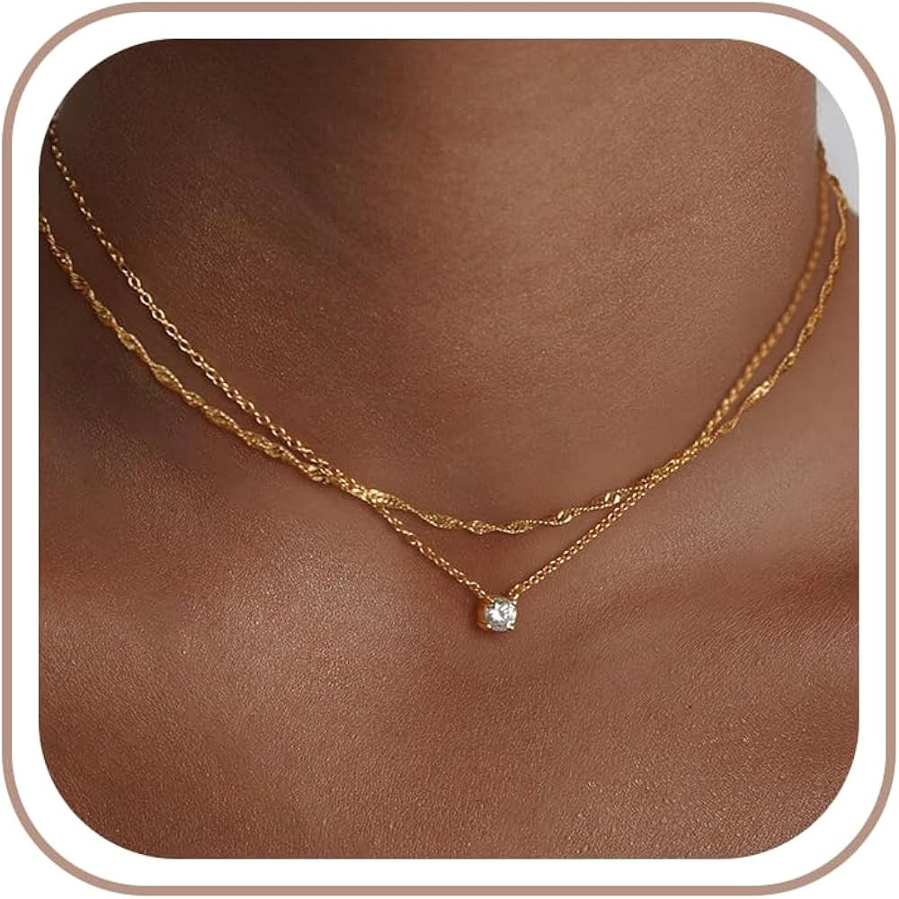 Dainty Gold Necklace for Women Non Tarnish Layered 14k Diamond Pendant Charm Gold Plated Necklace... | Amazon (US)