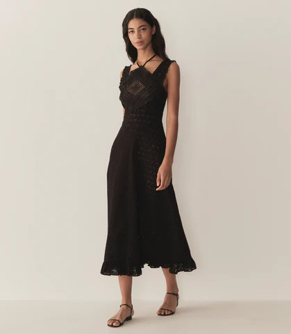 D�?EN Frieda Dress -- Black - Size - M Fitted Prairie Vintage-inspired Effortless | DOEN