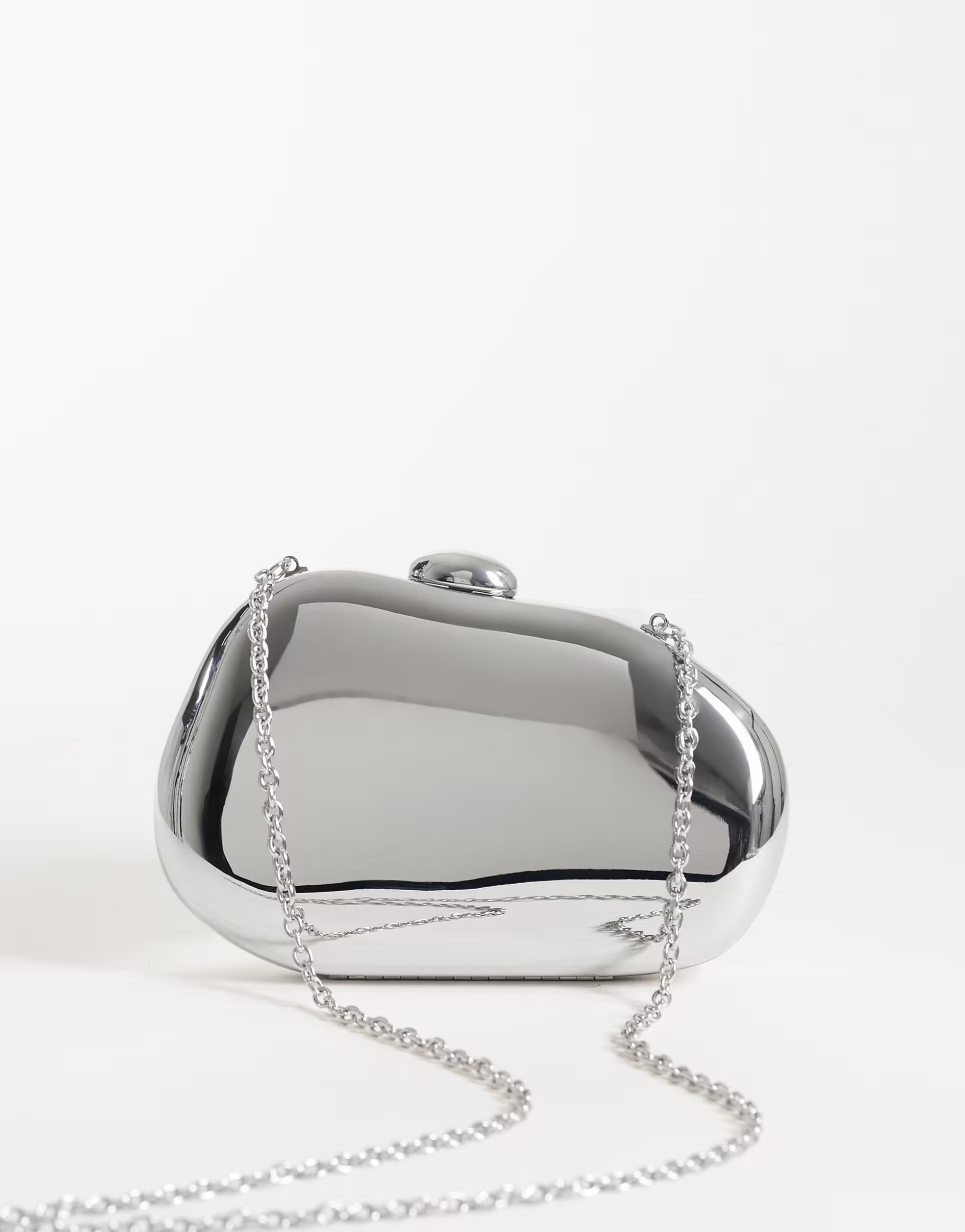 ASOS DESIGN abstract hardbox clutch bag with cross body strap in silver | ASOS (Global)