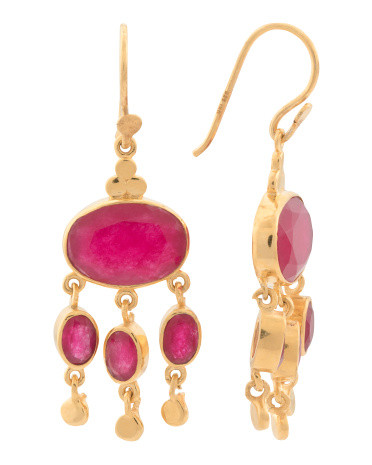 Made In India 18kt Gold Plated Sterling Pink Quartz Dangle Earrings | TJ Maxx
