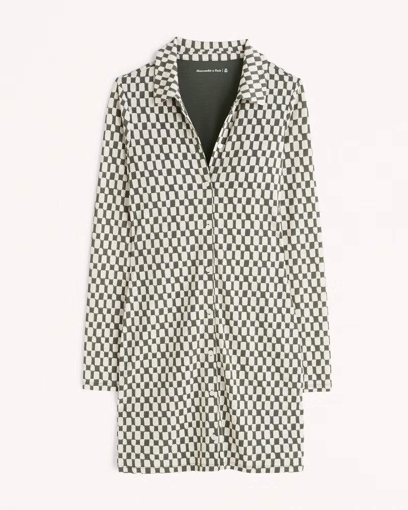 Long-Sleeve Slinky Knit Shirt Dress | Abercrombie & Fitch (US)