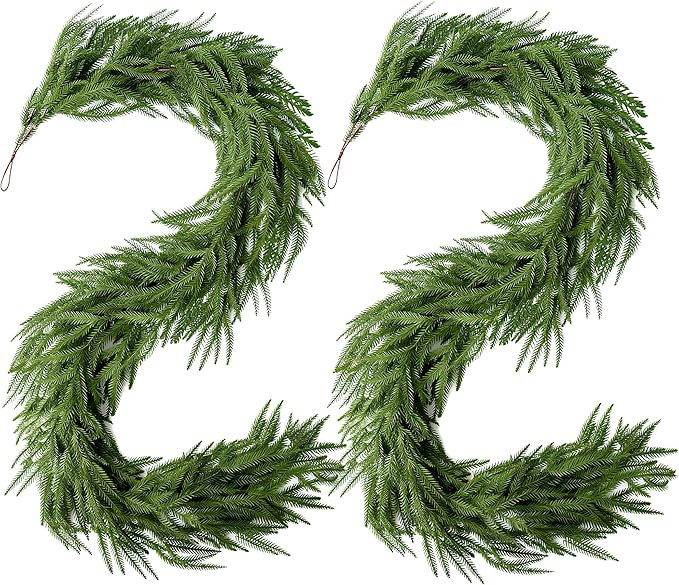 2Pcs Christmas Norfolk Pine Garlands, 6Ft Real Touch Artificial Faux Winter Dense Greenery Garlan... | Amazon (US)