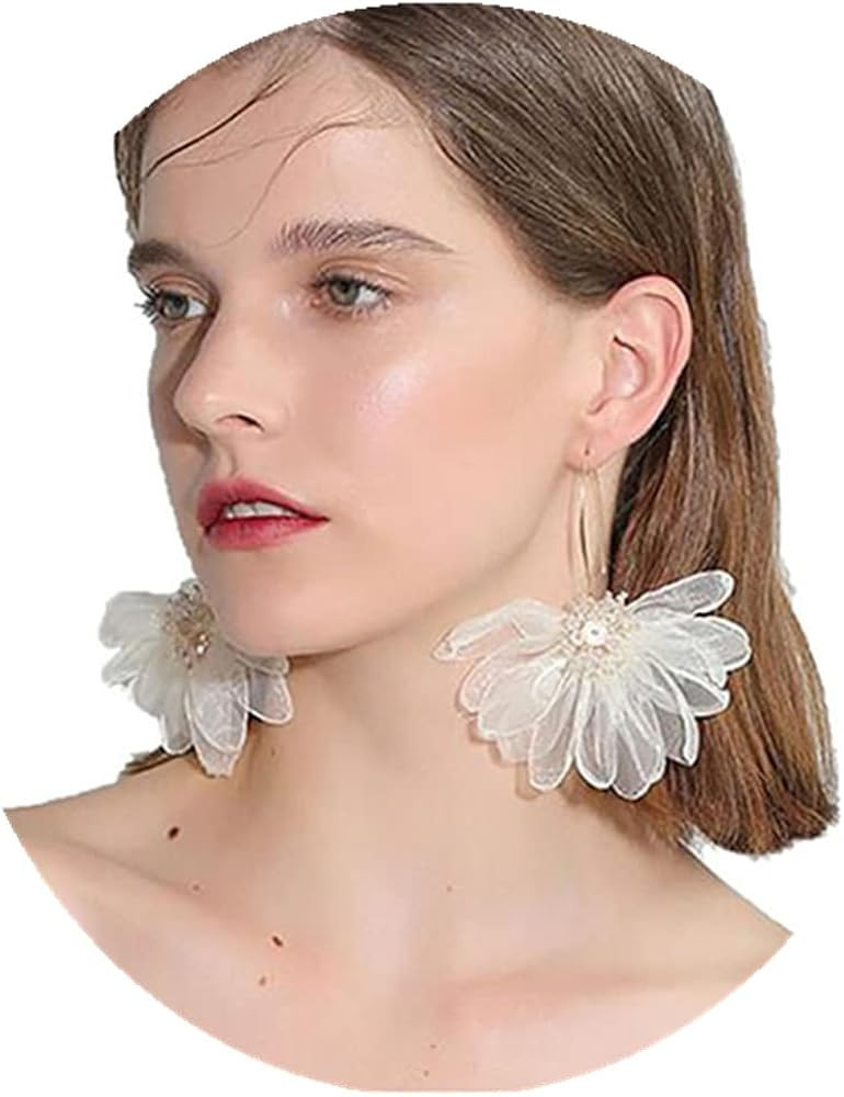 YERTTER Women Petal Drop Earrings Flowers Dangle Earrings with Chiffon Floral Tassel for Vacation... | Amazon (US)