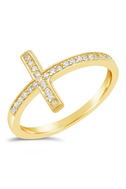 Sterling Forever14K Gold Vermeil Pave CZ Cross Ring | Nordstrom Rack