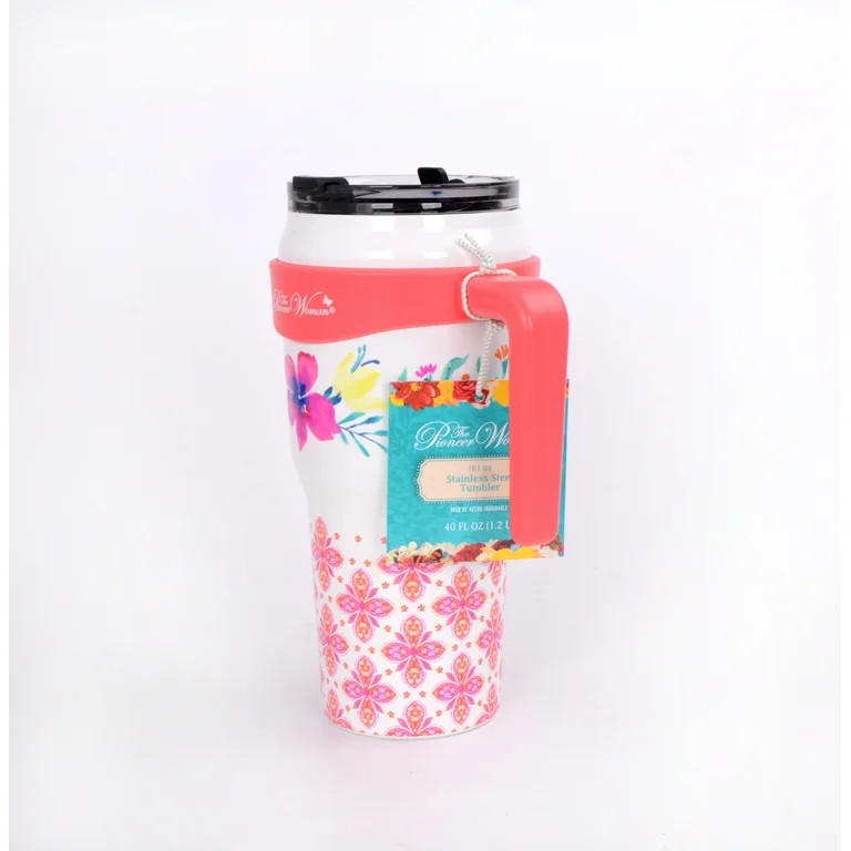The Pioneer Woman 40oz Stainless Steel Insulated Roadster Tumbler Pink Folk Geo | Walmart (US)