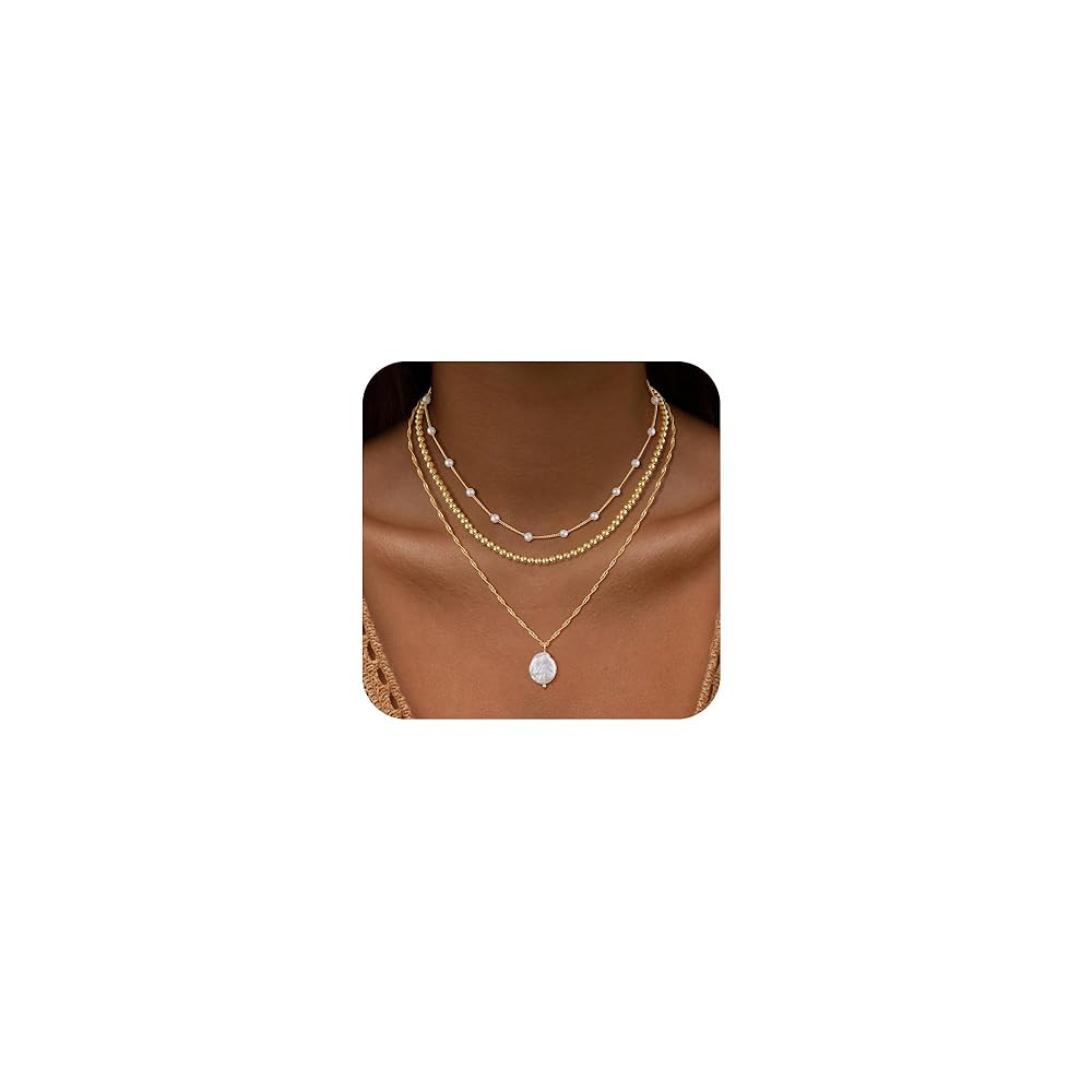 Layered Gold/Silver Necklaces for Women，Stackable 14K Gold/Silver Plated Choker Chain Necklace ... | Amazon (US)