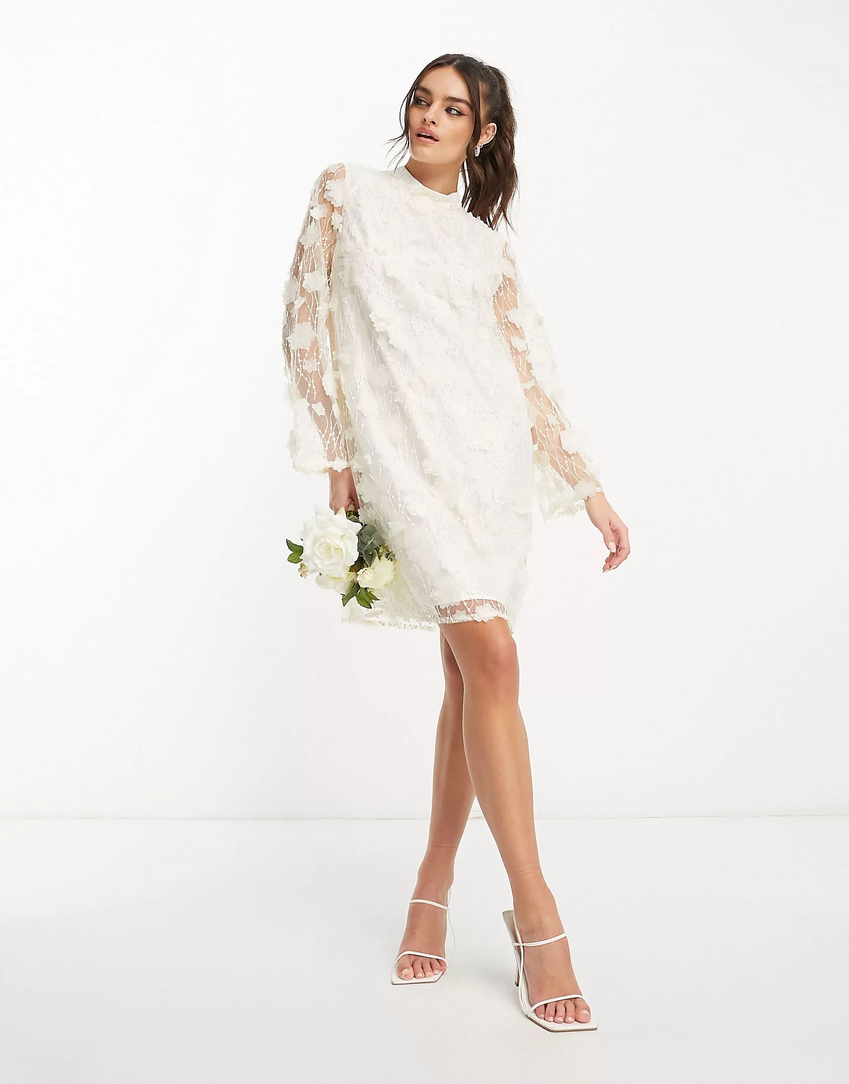 Y.A.S Bridal 3D floral mini dress in white | ASOS | ASOS (Global)