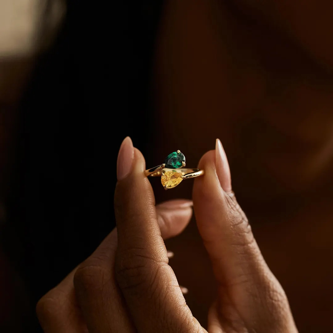 Custom Adjustable Birthstone Ring, Dainty Two Stone Ring, Personalized Birthstone Jewelry, Couple... | Etsy (US)