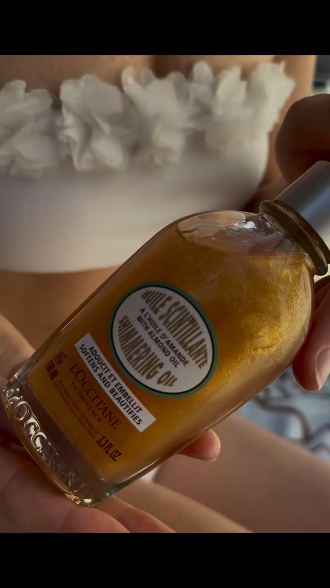 I was glad to try a free product The L’Occitane Almond Shimmering Oil. What I like about this oil that it smells with almond and  so good, very light and pleasant, it has golden shimmer that makes the skin beautifully glow. The oil is smooth when applying and nourishing a skin. It absorbs well and doesn’t leave any greasy feeling. Beside using daily on my skin,  I also like to apply on dry areas like elbows and knees. Also , I used on my hair to add some shimmer touch . The  bottle looks very elegant , the pump dispenser provides enough oil to apply on skin without wasting oil. I use it when going on the pool or to the beach or just to hydrate during sunbathing , or on special occasion for luminous look. So obsessed with this oil and I like perfect sent like perfume

#LTKSummerEdit #LTKU #LTKBeauty