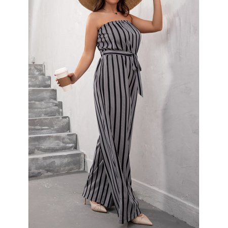 Sexy Women s Plus Vertical Striped Belted Tube Jumpsuit 2022 Black and White 0XL(12) S044X | Walmart (US)