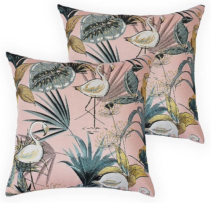 Btyrle Decorative Jacquard Throw Pillow Covers 16x16 Inch Set of 2 Farmhouse Flamingo Pillowcases... | Amazon (US)
