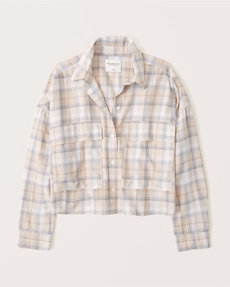 90s Cropped Boxy Flannel Button-Up Shirt | Abercrombie & Fitch (US)