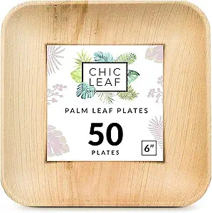 Chic Leaf Palm Leaf Plates Like Bamboo Plates Disposable 6 Inch Square (50 Plates) - Appetizer an... | Amazon (US)