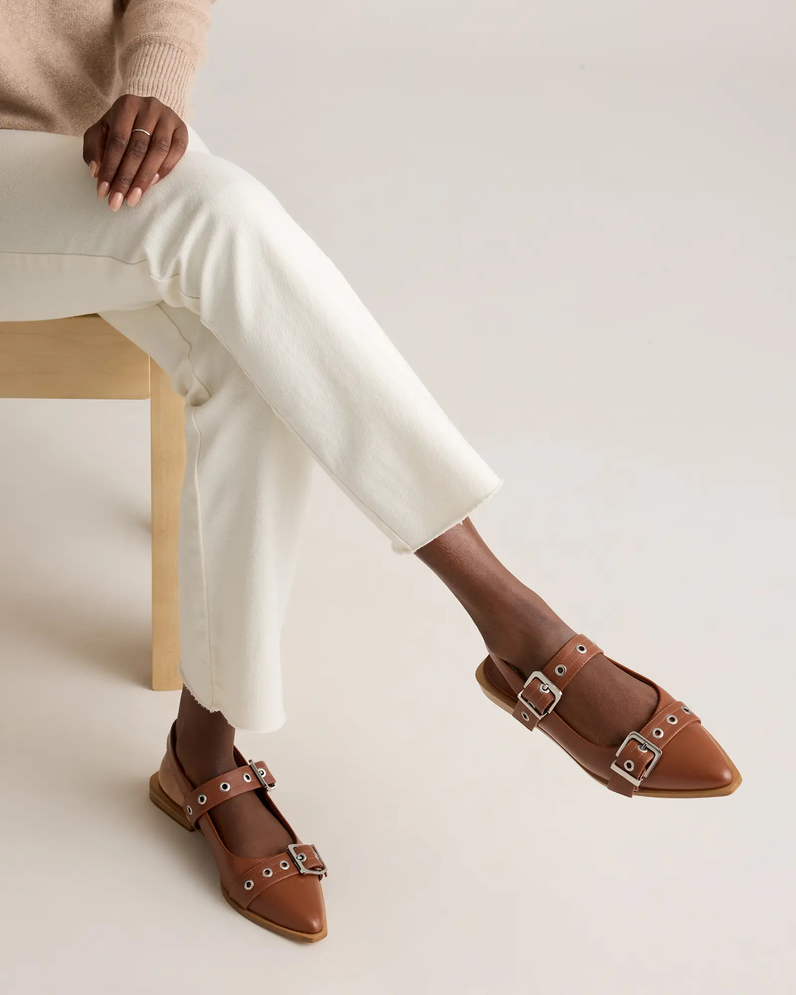 Italian Leather Bold Buckle Slingback Flat | Quince