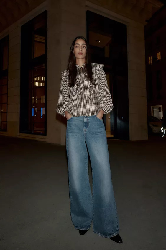 GINGHAM RUFFLE BLOUSE | Zara US