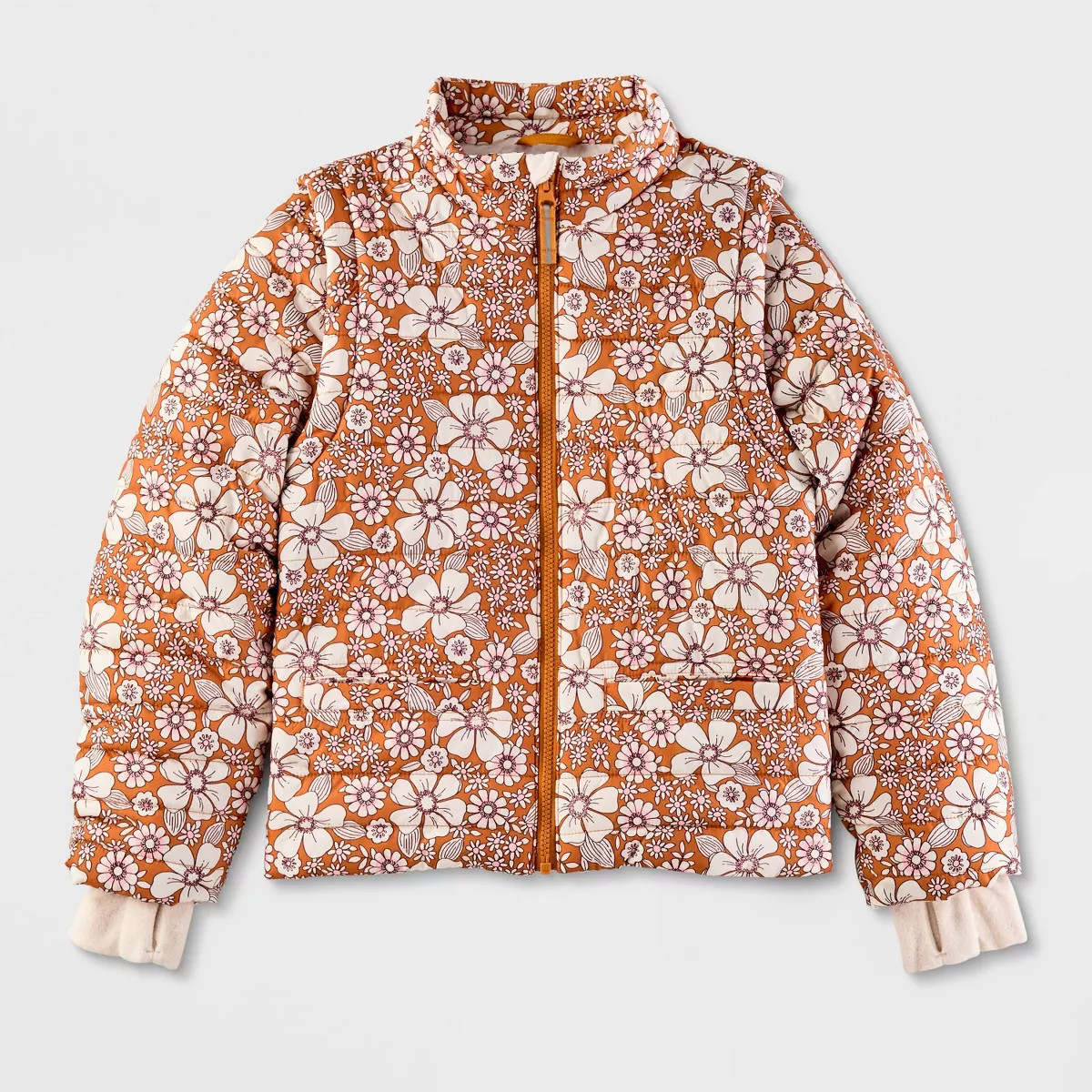 Kids' Adaptive Floral Puffer Jacket - Cat & Jack™ Tan | Target