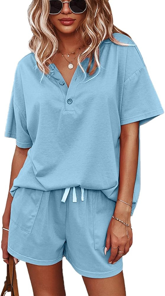 ADDHEAT Women's Short Sleeve Sweatsuits: 2 Piece Casual Outfit Sets with Pockets | Amazon (US)