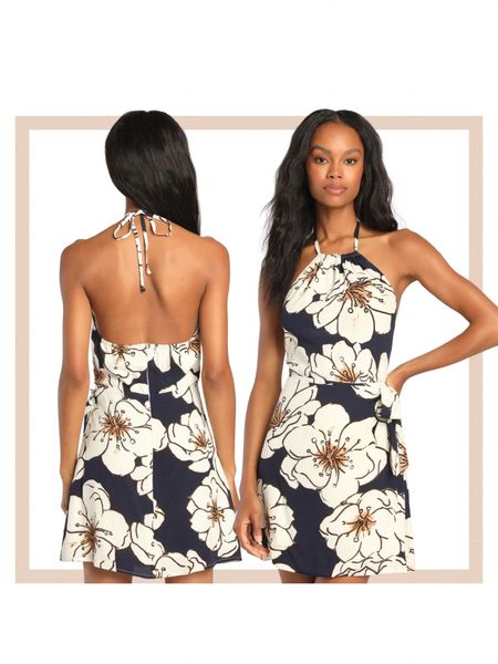 Navy floral print halter faux wrap spring summer resort holiday dress

#LTKstyletip #LTKfindsunder100 #LTKparties