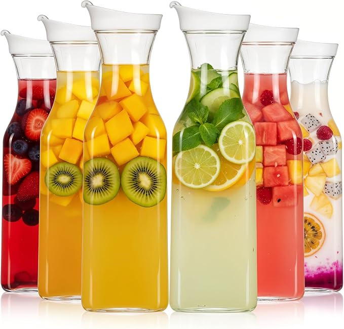 Kifmurase 6Pcs Plastic Water Carafe with Flip Top Lid, 50 Oz Square Base Clear Plastic Juice Cont... | Amazon (US)
