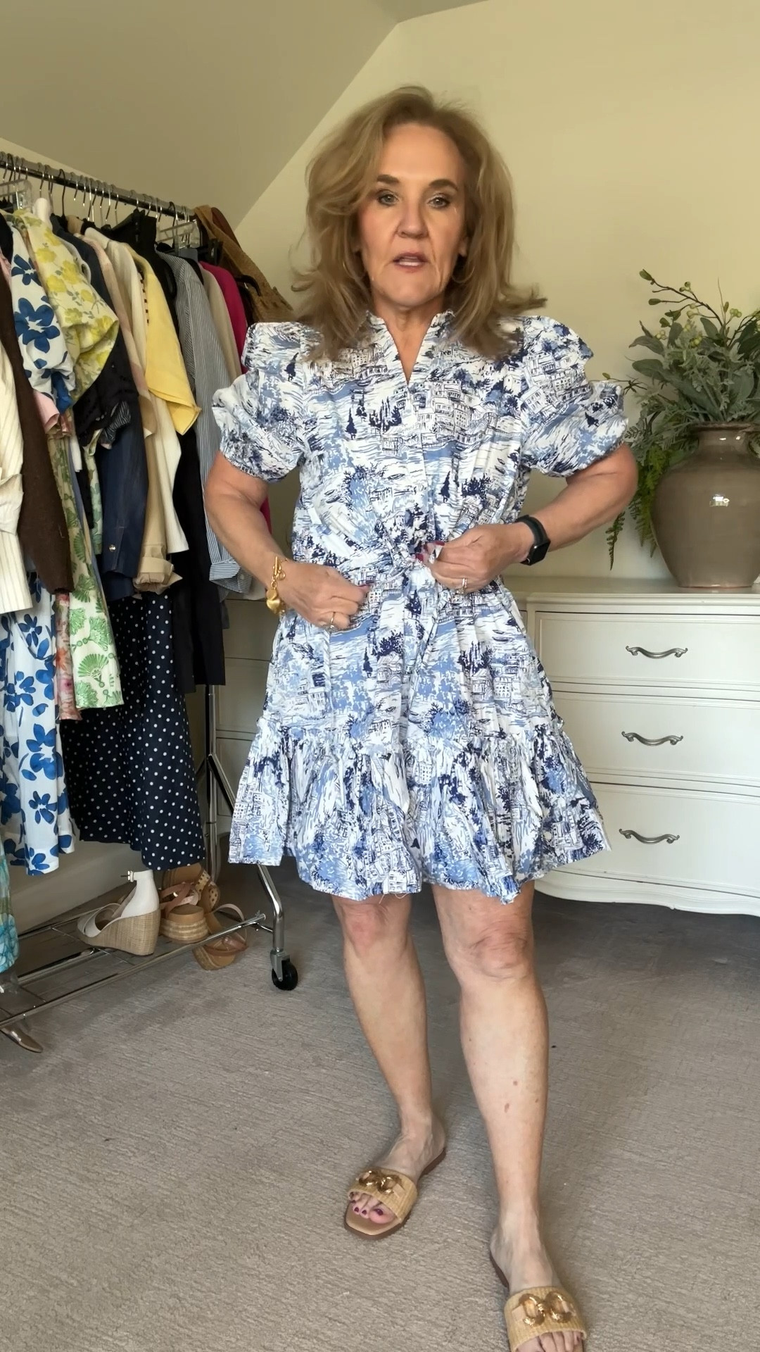 Wearing size medium in dresses functional drawstring in case you like to wear your dresses loose at the waist
Blouse I would size up if in between. 
Jeans size 29 
15% off code NANETTE15 on your AVARA order 

Spring dresses, Easter dresses, summer dresses, navy dress navy and white print dress short dress Mother’s Day dress brunch dress

#LTKWatchNow #LTKOver40 #LTKPetite