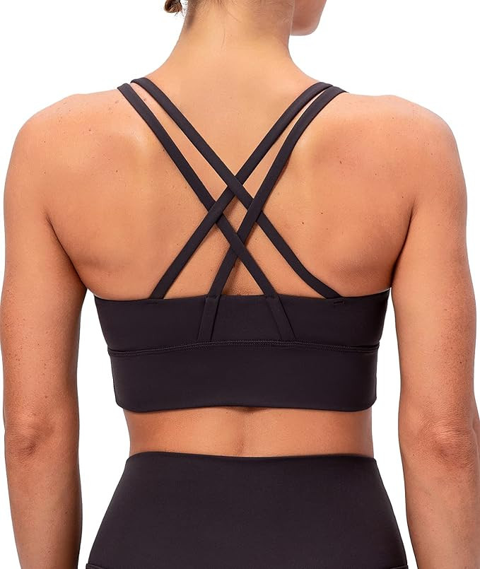 Lavento Women's Strappy Sports Bra Medium Support Workout Training Top | Amazon (US)