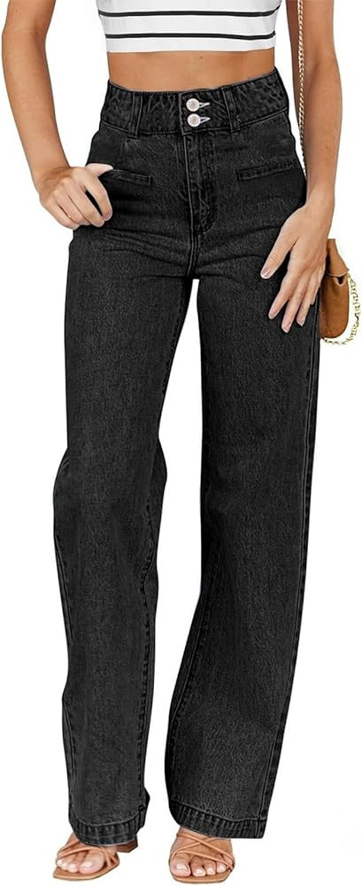 Sidefeel Women's Jeans High Waisted Straight Leg Stretchy Jeans Trendy Welt Pockets Loose Wide Le... | Amazon (US)