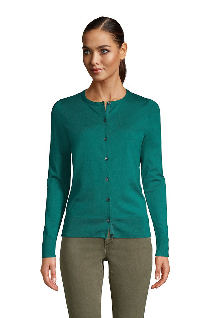 Women's Tall Supima Cotton Cardigan Sweater - Lands' End - Green - L | Lands' End (US)