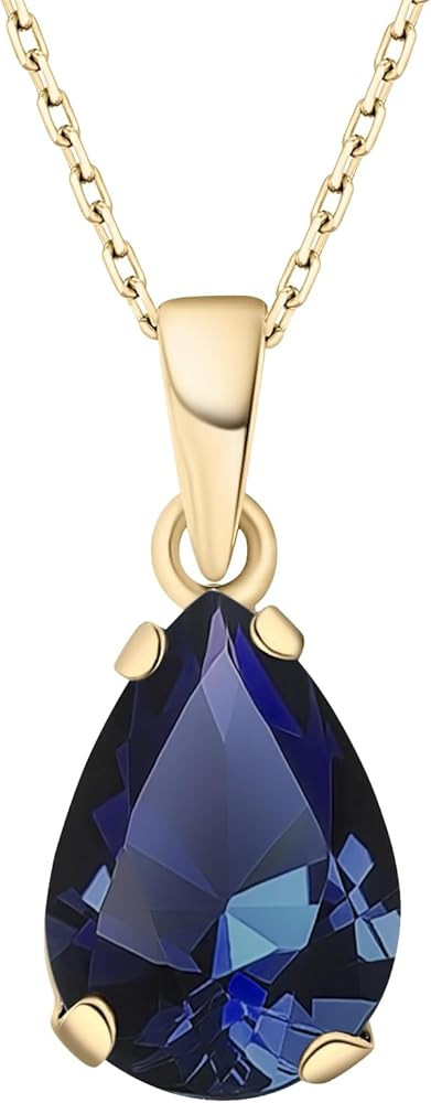 14K Gold Plated Gemstone Necklace for Women - Birthestone Teardrop Necklace - Gold Jewelry for Wo... | Amazon (US)