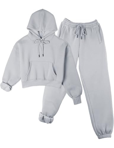 TAQCUX Womens Sweatsuits Fleece Lined Jogger Sweatpants and Hoodies 2 Piece Matching Sweat Sets(Grey-L) | Amazon (US)