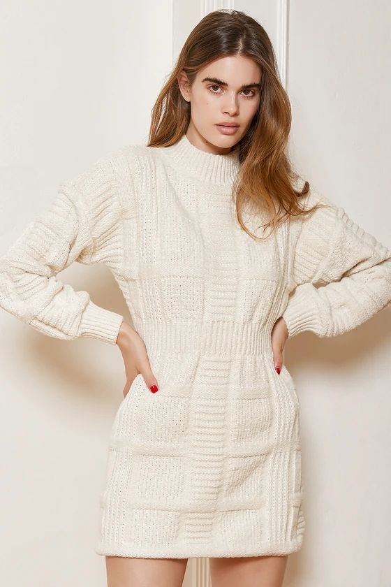 Patchwork It Cream Cable Knit Cutout Sweater Dress | Lulus (US)