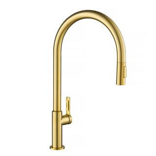 Oletto High-Arc Single-Handle Pull-Down Sprayer Kitchen Faucet in Brushed Brass | The Home Depot