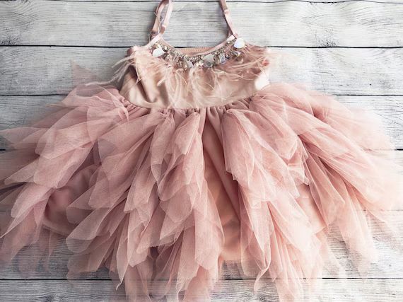 1er birthday. Dress, Mauve /pink flower girl dress,  Feathers top,Baby  toddler dress, flower gir... | Etsy (US)