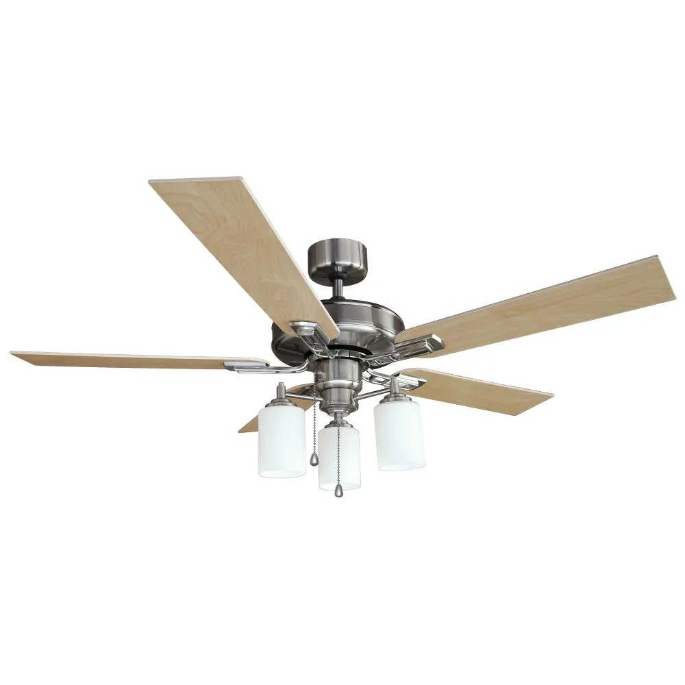 Design House Aubrey 52-in Satin Nickel with Redwood/Light Maple Blades Downrod or Flush Mount Ceiling Fan With Light and Pull Chain Included 5 -Blade | Lowe's