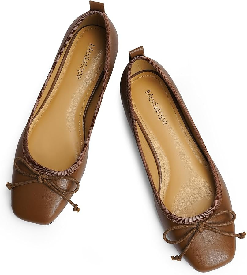 Modatope Ballet Flats with Bow Ballerina Closed Square Toe Slip on Bowknot Flats Shoes for Women ... | Amazon (US)