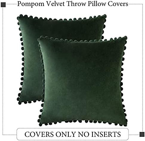 Woaboy Pack of 2 Velvet Throw Pillow Covers Pompom Decorative Pillowcases Solid Soft Cushion Cove... | Amazon (US)