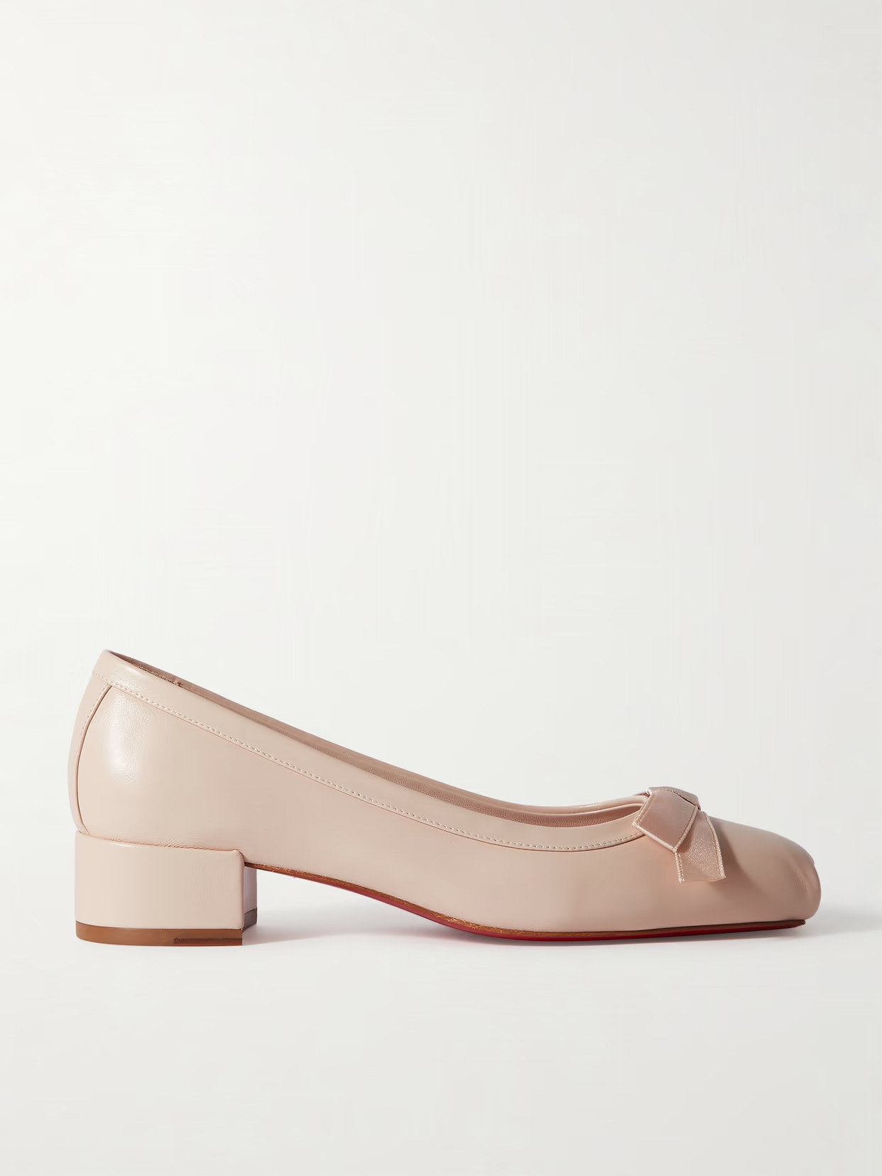Christian Louboutin - Mamaflirt 30 Bow-embellished Leather Ballet Pumps - Neutrals | NET-A-PORTER (US)