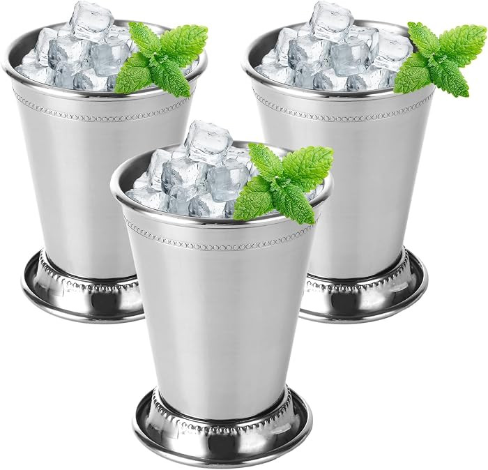 3 Pack Mint Julep Cups 12 Oz, Stainless Steel Cocktail Glasses with Beaded Trim Border for Party ... | Amazon (US)