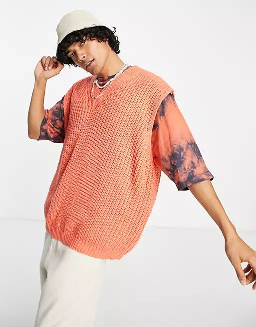 ASOS DESIGN knitted sleeveless v neck jumper in orange | ASOS (Global)