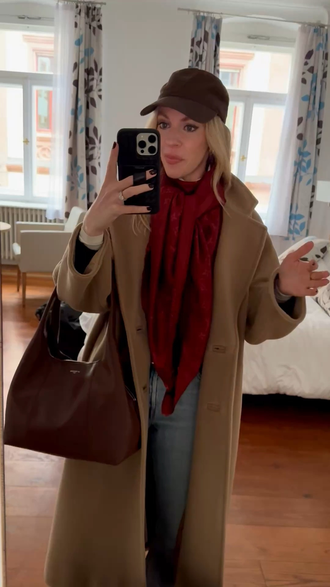 Travel look of the day, European vacation, camel coat, @Zara navy blue wool sweater, @Levi's baggy 90’s jeans, Adidas Samba sneakers, Le Tanneur dark brown handbag 

#LTKdayinmylife #LTKootd #LTKTravel