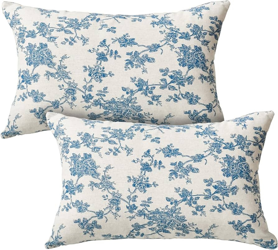 AVOIN colorlife Chinoiserie Grandmillennial Flower Throw Pillow Covers 12 x 20 Inch Set of 2, Cot... | Amazon (US)