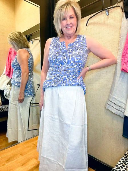 Blue & White Tank Size 1 | Linen Maxi Skirt Size .5 | Vacation Style | Resort Wear | Women Over 40

#LTKTravel #LTKStyleTip #LTKOver40