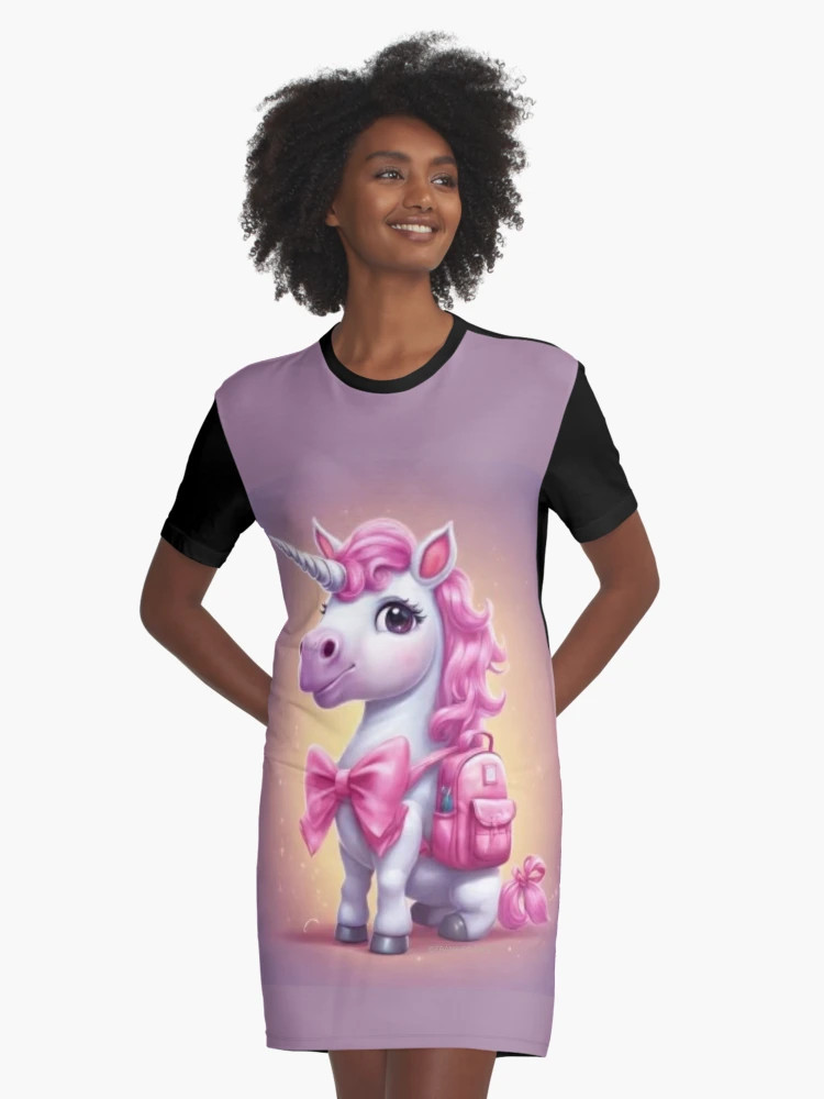 Unicorn with a pink backpack  Graphic T-Shirt Dress | Redbubble (US)