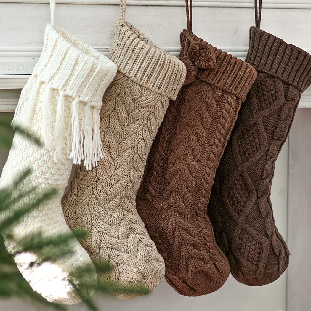 Farmhouse Knitted Personalised Christmas Stockings: 4 Pack 18 Inch Rustic Neutral Cable Knit Fire... | Amazon (US)