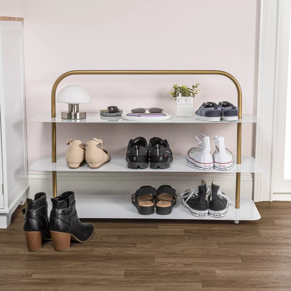 happimess Minimalist 24.5" 9-Pair 3-Tier Iron Thin Flat Plate Shoe Rack | Target