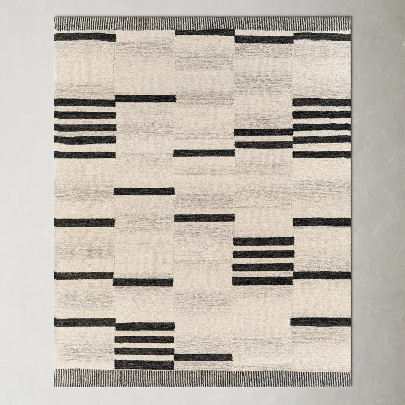 Uptown Handmade Hand Tufted Wool Cream/Charcoal/Black Rug | Wayfair North America