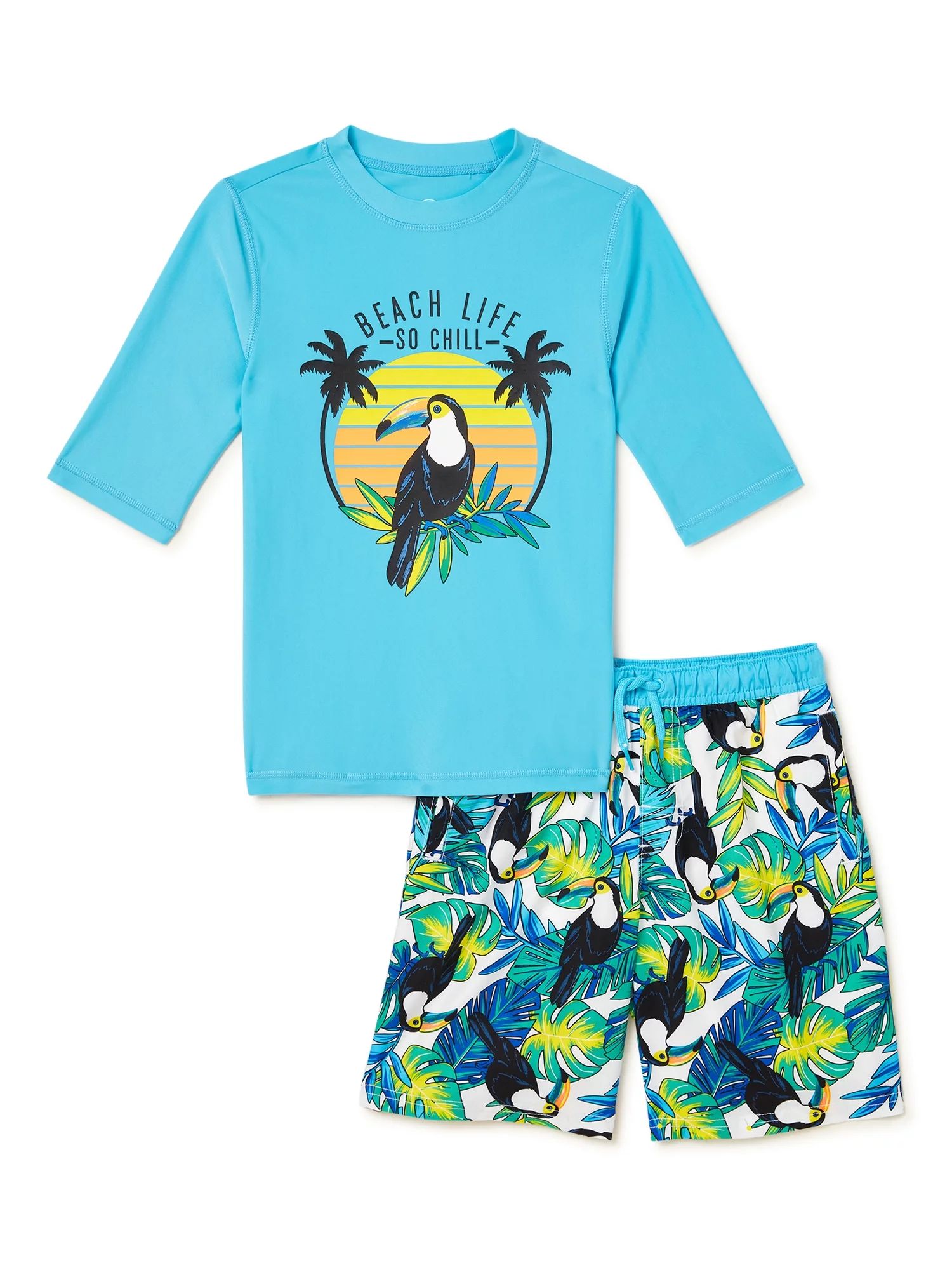 Wonder Nation Short Sleeve Rash Guard & Swim Trunk Swimsuit Set, 2 Piece, Sizes 4-18 & Husky - Wa... | Walmart (US)