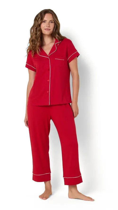 The Cat's Pajamas Pima Knit Capri Set in Classic Red at Nordstrom, Size X-Large | Nordstrom