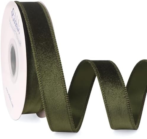 Ribbli Moss Green Velvet Wired Ribbon 1 Inch Velvet with Satin Christmas Ribbon for Gift Wrapping... | Amazon (US)