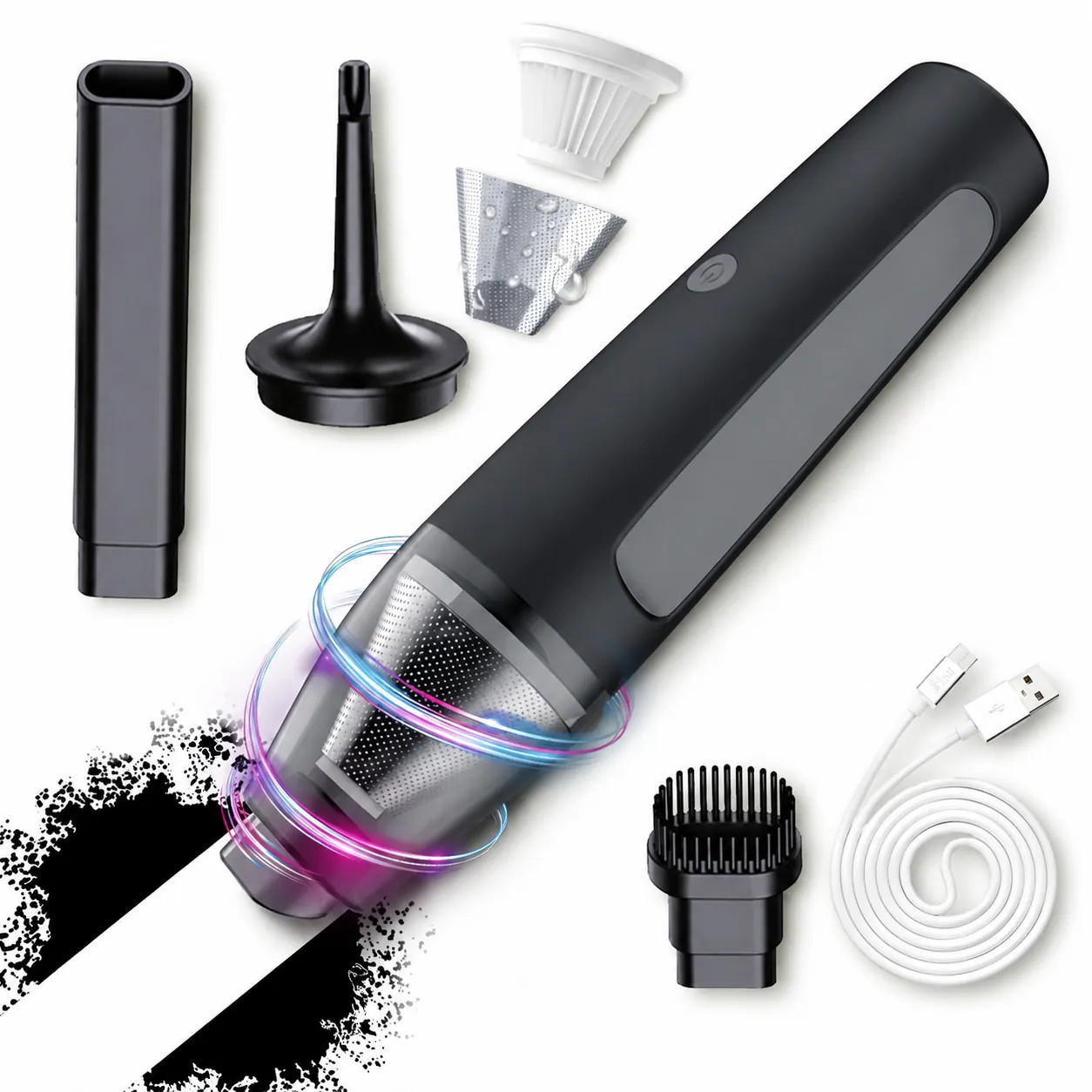 Anqtovp Cordless Handheld Vacuum Cleaner a Vacuum Cleaner for Small Cars with Powerful Suction Equipped with a high Capacity power cell Black | Lowe's